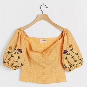 Samant Chauhan Amabella Embroidered Blouse Womens Size Small Gingham Embroidered